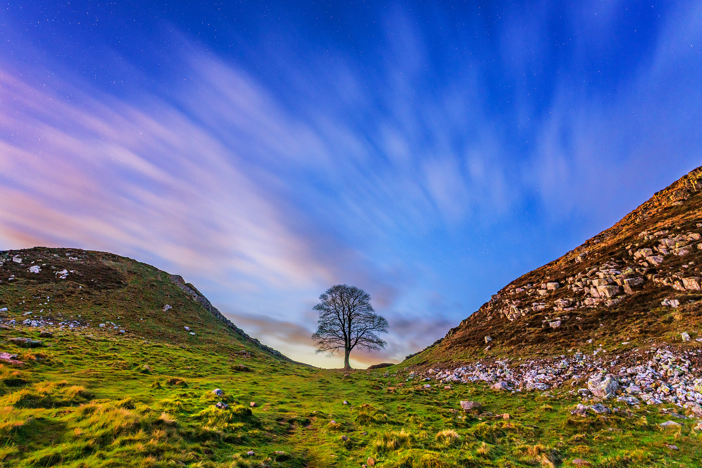 Sycamore Gap at dusk