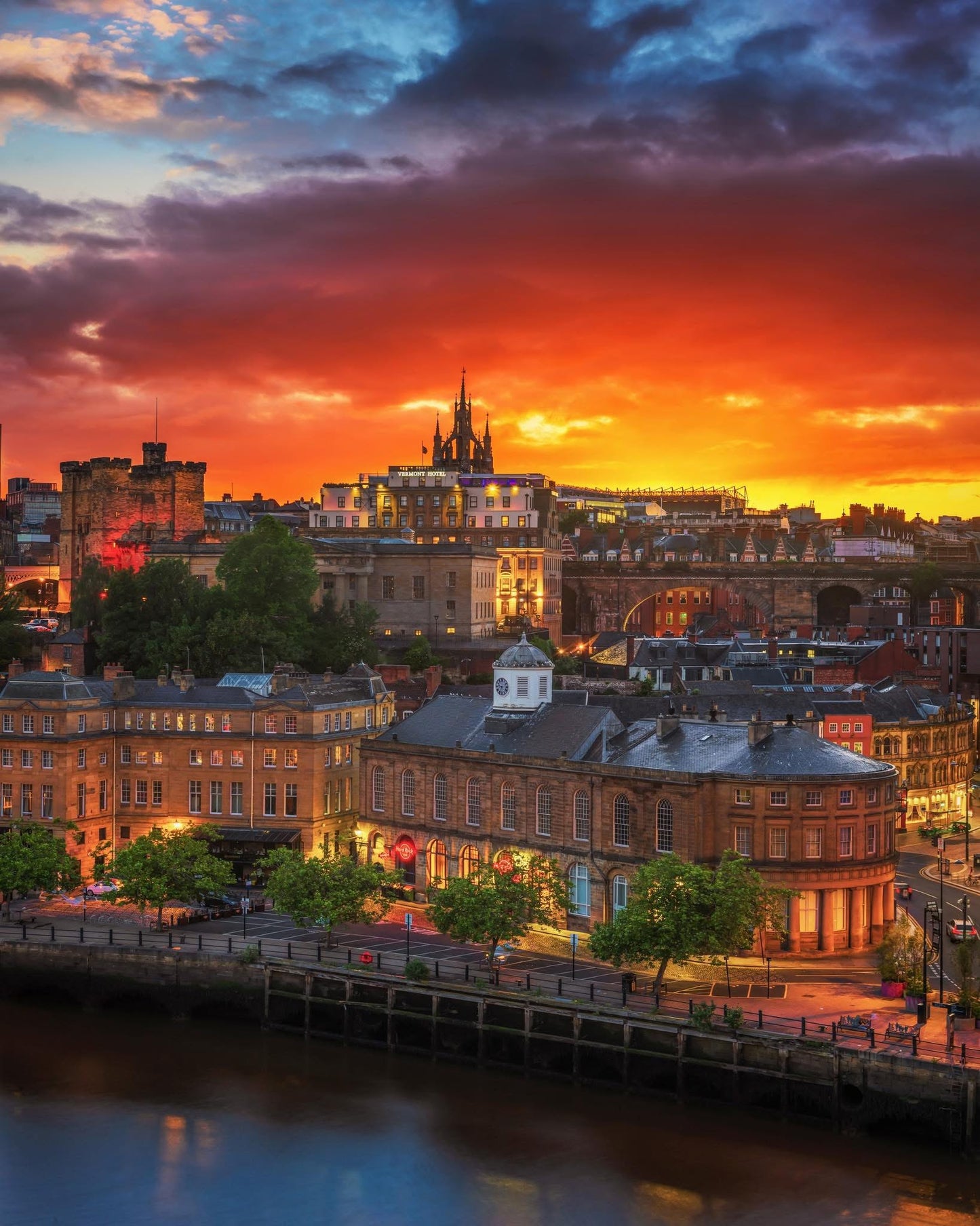 Colourful sunset looking towards Castle Keep.