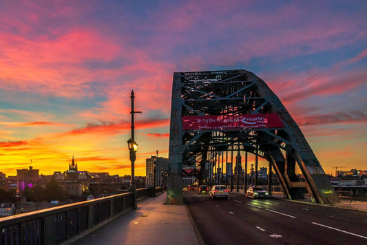 Newcastle Tyne Bridge during a  colourful sunset.