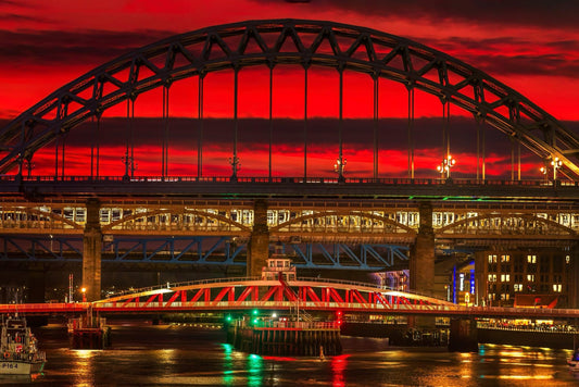 Newcastle bridges in twilight.