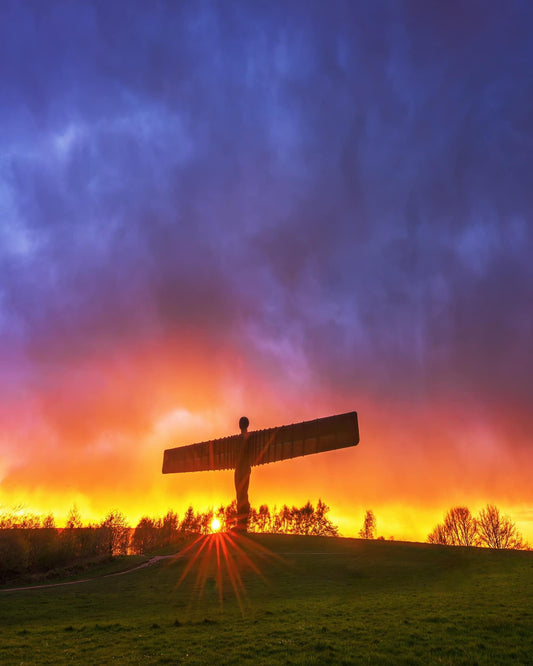 Blazing sunset at the Angel of the North.