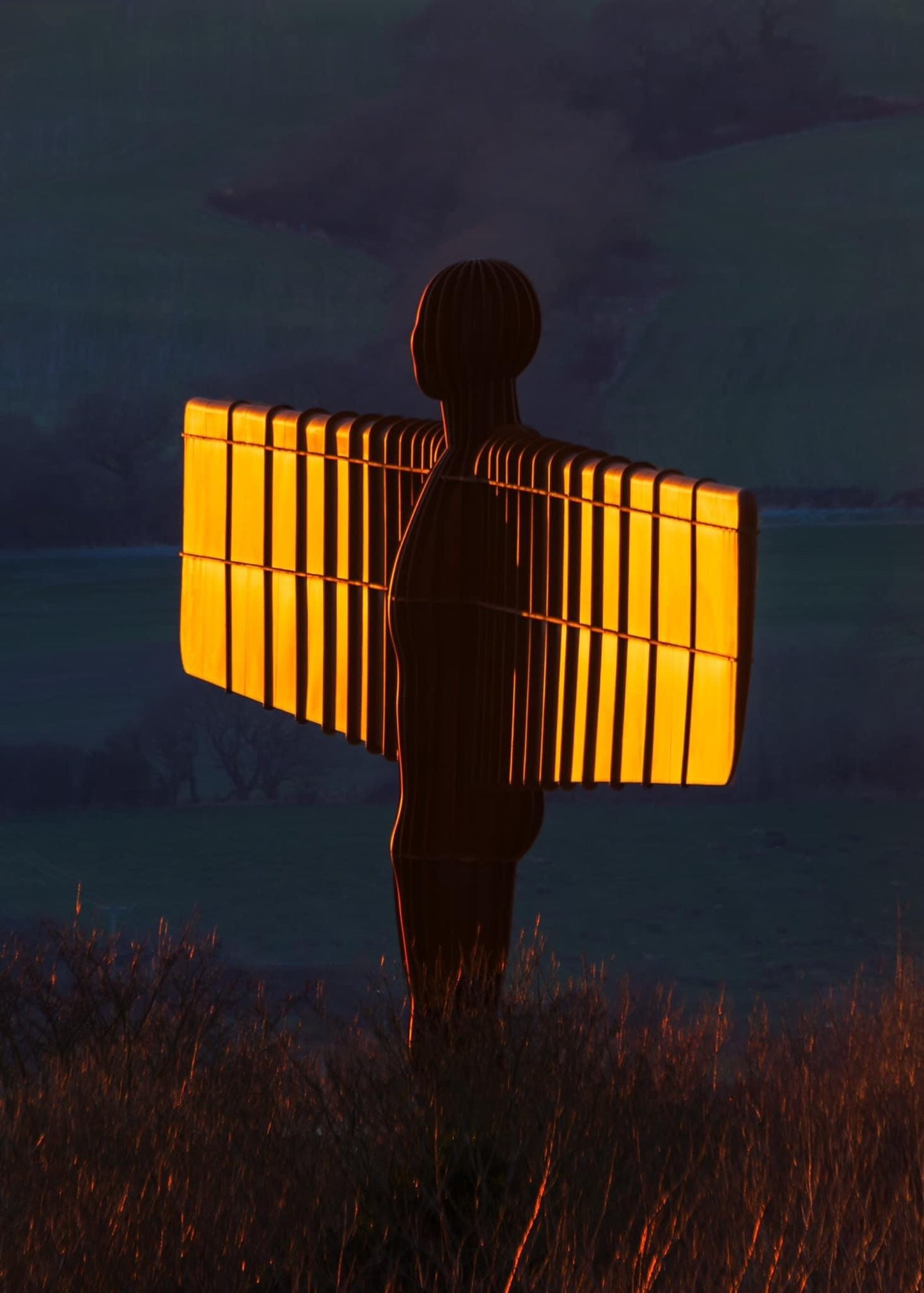 Incredible golden light on the Angel of the North at sunset.