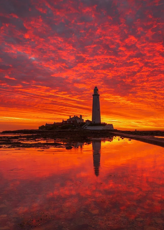 Amazing fire sky at St. Mary’s Lighthouse.