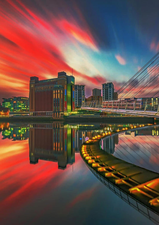 Long exposure of a beautiful sunrise sky over the Baltic Arts Centre.