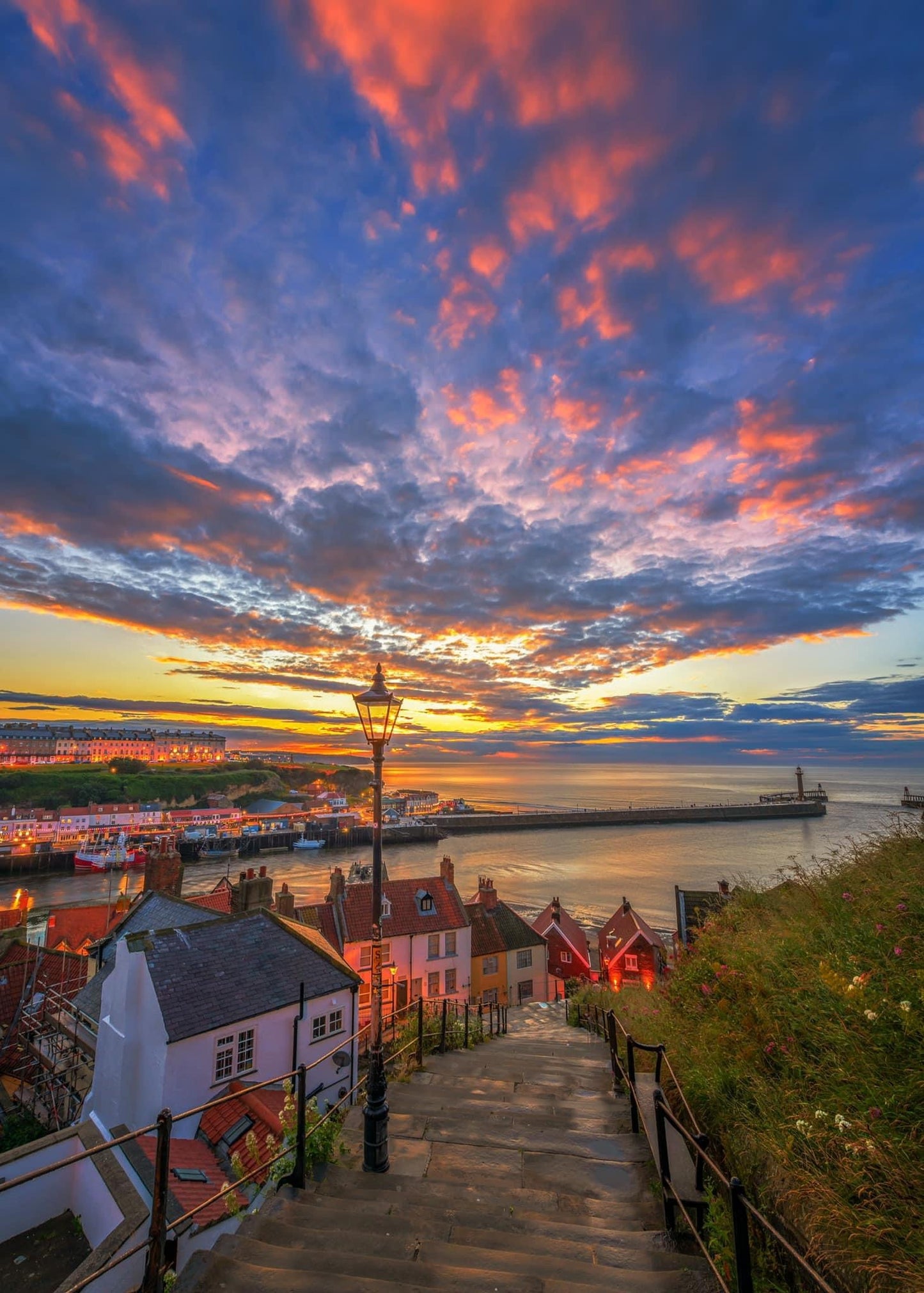 The Whitby steps after sunset.