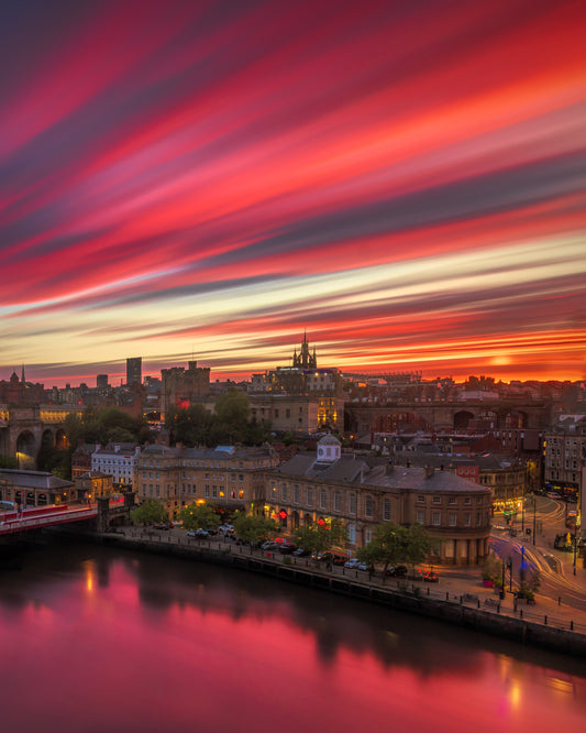 Long exposure shot of an amazing sunset over Newcastle.