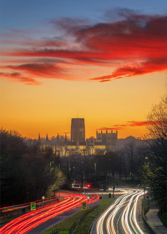 Sunset car trails in Durham.