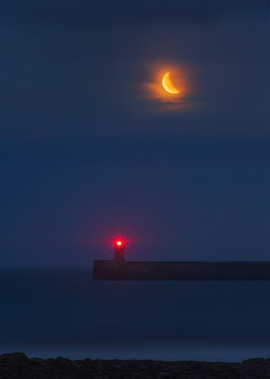 Partial Eclipse of the Blood Moon over South Shields Lighthouse.