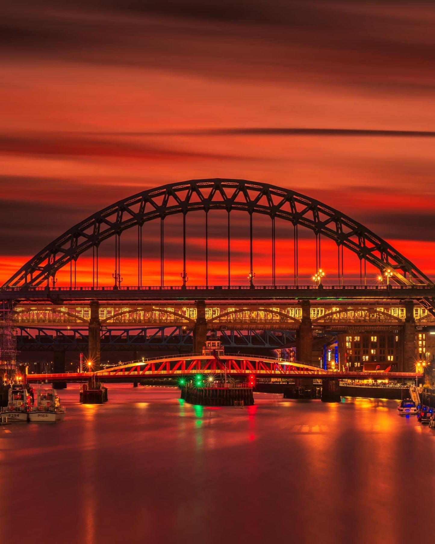 Glowing sky over Newcastle Quayside