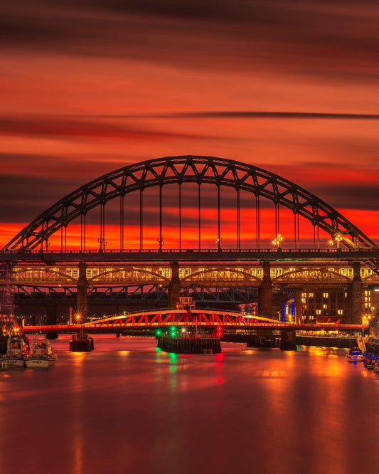 Glowing sky over Newcastle Quayside