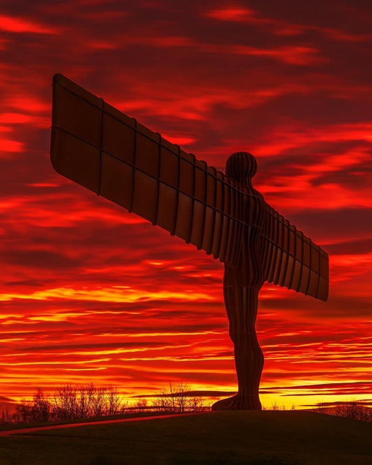 Amazing red sky just before dark at the Angel of the North.