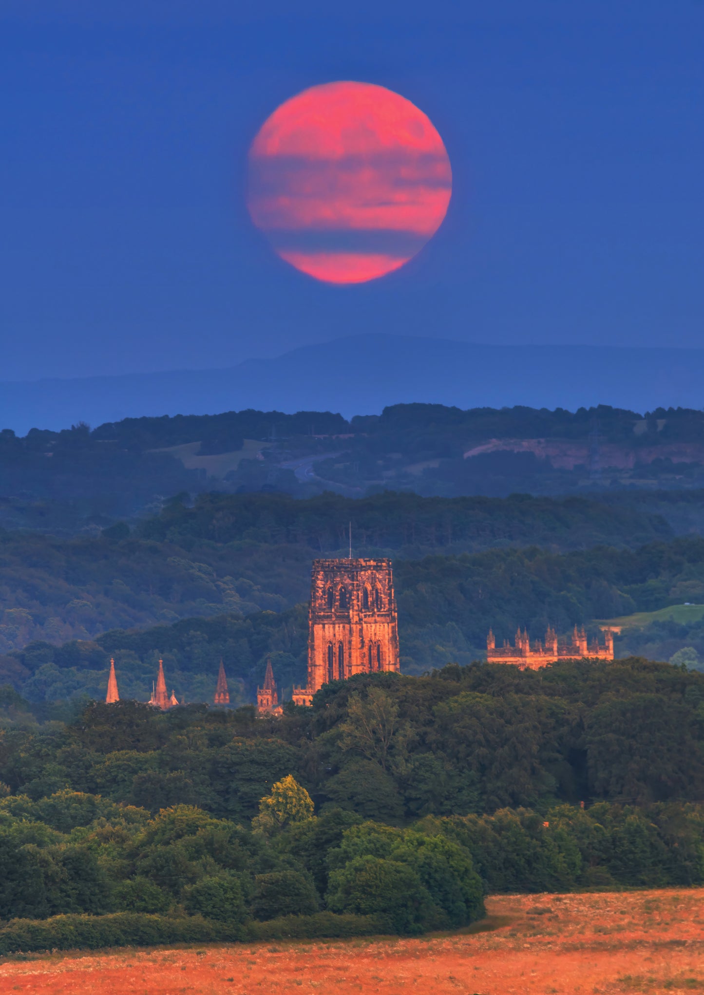 A hazy moon over Durham Cathedral.