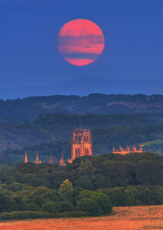 A hazy moon over Durham Cathedral.