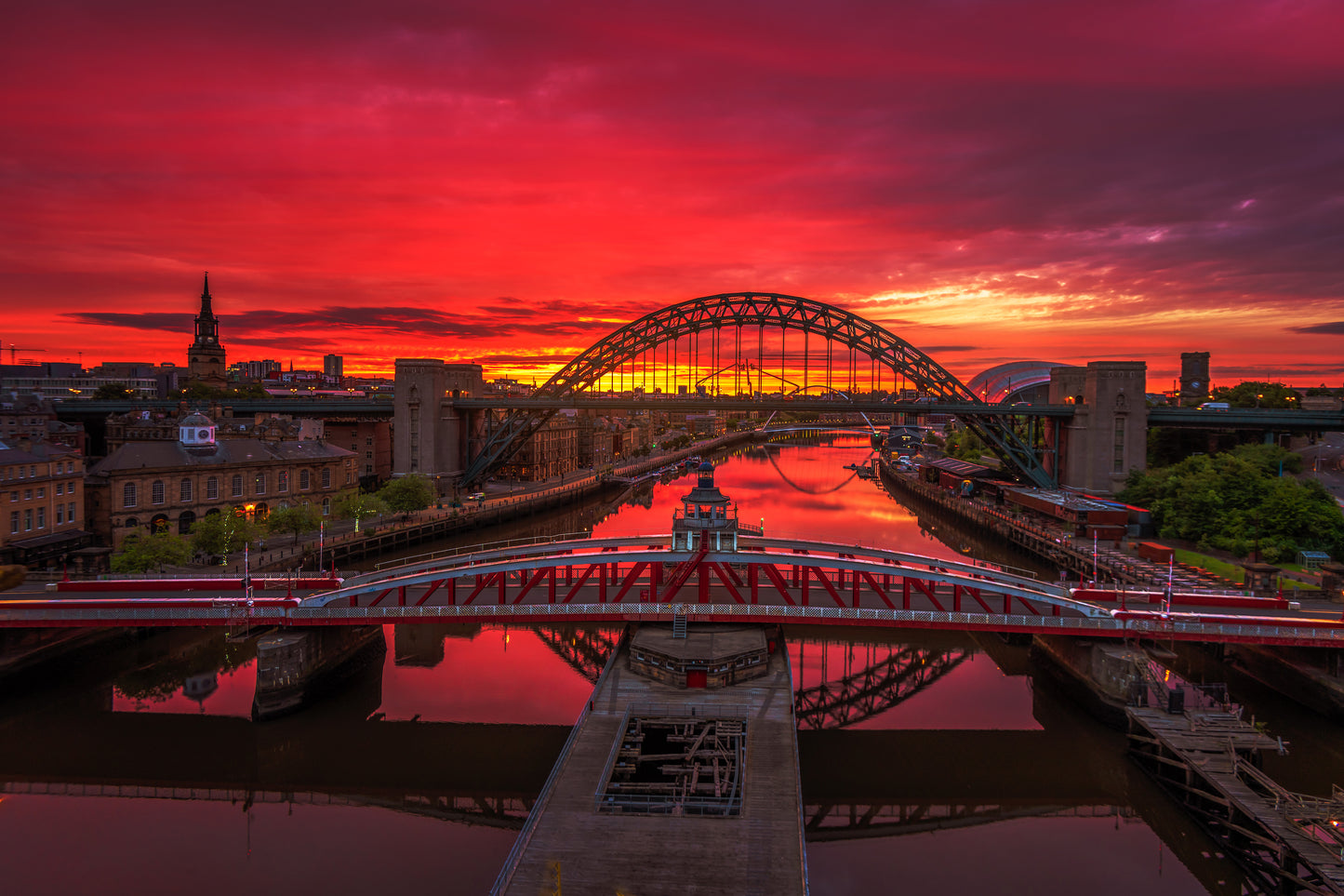 Beautiful red sky over Newcastle just before sunrise.