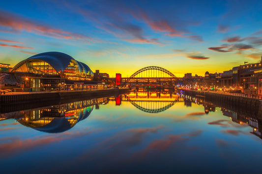 Newcastle Quayside reflections in the blue hour.