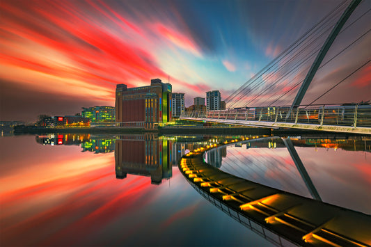 long exposure of a striking pre sunrise sky at Newcastle Quayside.