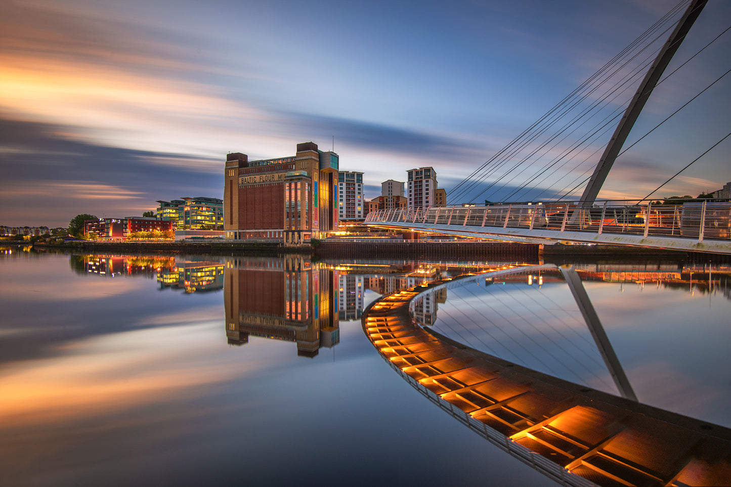 Long exposure of Newcastle Quayside in the blue hour.