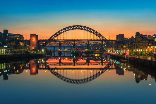 Tyne Bridge reflections in the blue hour.